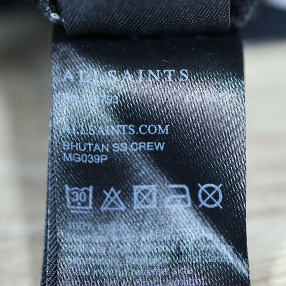AllSaints Bhutan SS Crew Shirt Mens Small Black Gray Palm Print Short Sleeve Tee - Picture 8 of 10